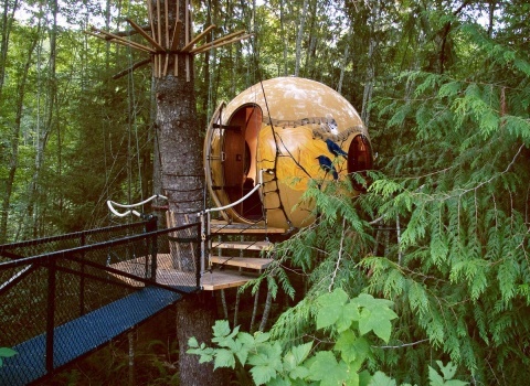 Free Spirit Spheres, Canada. Создатели позиционируют сферу «Мелодия» (отель Free Spirit Spheres, Canada) не только как место для отдыха туристов, а еще как место для вдохновения писателей, художников и других артистов